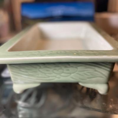 Antique Japanese Celadon Bonsai Seto Ware Planter 10.5" X 14.25" Very Very Heavy in VG Preowned Condition.