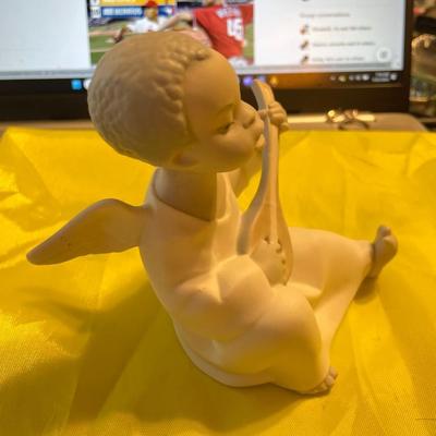 LLADRO Black Angel Figurine Playing the Mandolin by the Black Legacy Series Retired Matt Finish in Good Preowned Condition.