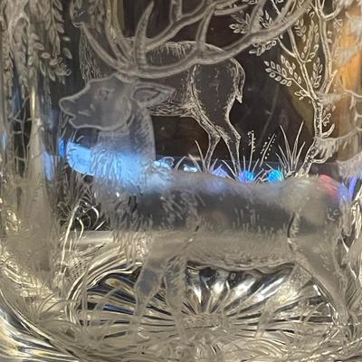 ALWE German Clear Etched Glass Beer Stein with Deer Scene 6" Tall with Pewter Engraved Lid as Pic'd.