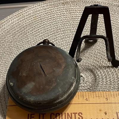Huge Antique Desk Pocket Watch Copper/Bronze Metal with Easel in Non-Working Condition as Pic'd,