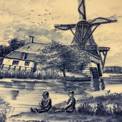 Antique Dutch Early Windmill Blue/White Plate 9-1/2" Diameter in Fair-Good Preowned Condition w/1 Side Fleck as Pic'd.