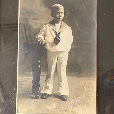 Original WW1 Era Studio Portraits of Young Boy Wearing a Sailor Suit c1914 Frame Size 8.5" x 15.5" as Pictured. (Frame a Little...