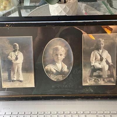 Original WW1 Era Studio Portraits of Young Boy Wearing a Sailor Suit c1914 Frame Size 8.5" x 15.5" as Pictured. (Frame a Little...