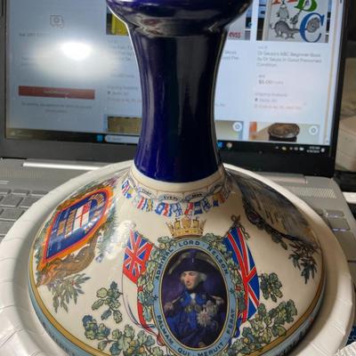 Vintage British Navy Pusser's Rum Empty Porcelain Bottle/Vase 7.5" Tall in VG Preowned Condition.