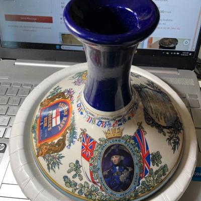 Vintage British Navy Pusser's Rum Empty Porcelain Bottle/Vase 7.5" Tall in VG Preowned Condition.