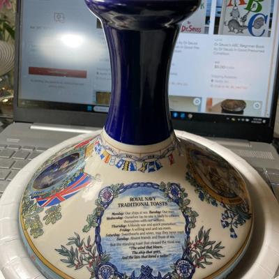 Vintage British Navy Pusser's Rum Empty Porcelain Bottle/Vase 7.5" Tall in VG Preowned Condition.