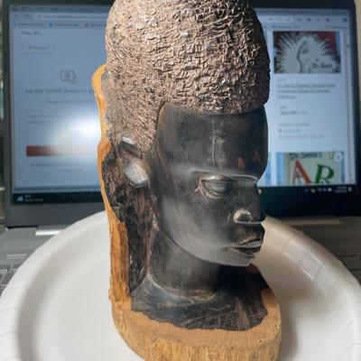 Vintage Carved Wood African Head Bust 8.5" Tall in Good Preowned Condition.