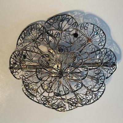 Vintage .800/.900 Silver Filigree Flower Pin 2-3/4" Diameter in VG Preowned Condition.
