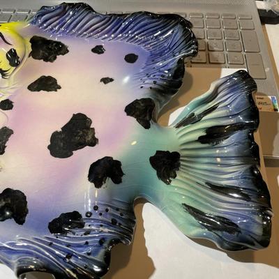 Whimsical "Fancy Fish" Decorative Platter by Lulu Beth 9.5" x 12" in Fair-Good Condition w/Some Crazing.