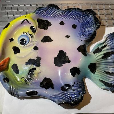 Whimsical "Fancy Fish" Decorative Platter by Lulu Beth 9.5" x 12" in Fair-Good Condition w/Some Crazing.