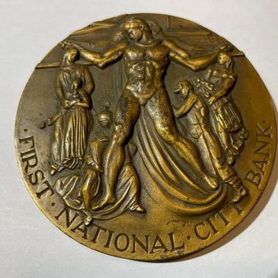 Scarce 1962 First National City Bank New York Bronze Medallion 3" in Diameter in VG Preowned Condition.
