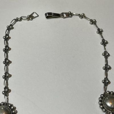 Vintage Mexican/Mayan Sterling Silver .925 Green Onyx Carved Face Necklace 16" Long 44.6Grams TW as Pictured.