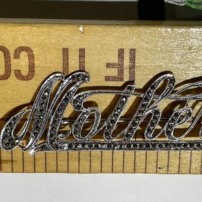 Vintage Sterling Silver .925 Marcasite "Mother" Pin in VG Preowned Condition.