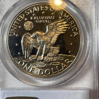 PCGS CERTIFIED 1973-S PROOF68 DEEP CAMEO CLAD EISENHOWER DOLLAR AS PICTURED.