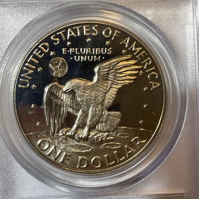 PCGS CERTIFIED 1973-S PROOF68 DEEP CAMEO CLAD EISENHOWER DOLLAR AS PICTURED.