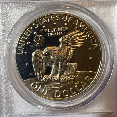 PCGS CERTIFIED 1973-S PROOF68 DEEP CAMEO CLAD EISENHOWER DOLLAR AS PICTURED.