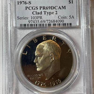 PCGS CERTIFIED 1976-S TYPE-II PROOF69 DEEP CAMEO CLAD EISENHOWER DOLLAR AS PICTURED.