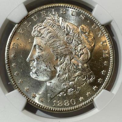 NGC CERTIFIED 1880-S "LARGE-S" NICE ORIGINAL MS63 GRADED MORGAN SILVER DOLLAR AS PICTURED.