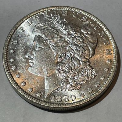 1880-O "MICRO-O" CHOICE AU58 CONDITION MORGAN SILVER DOLLAR AS PICTURED.