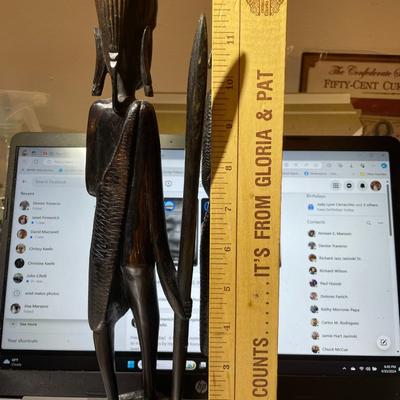 Vintage African Pair of Carved Ebony Wooden Figurines 12.75" Tall in VG Preowned Condition.