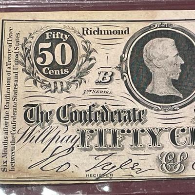 1863 50c Fifty Cent Note CSA Confederate States Richmond VA in Good Preowned Circulated Condition.