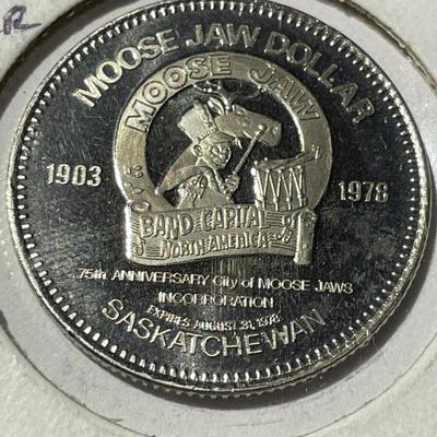 1978 Moose Jaw Saskatchewan Dollar 75th Anniversary with CF-114 Tutor Jets RCAF in Uncirculated Condition.