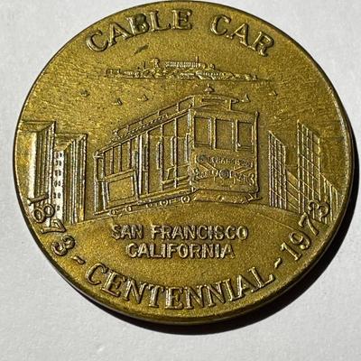 1973 San Francisco Centenary of Cable Cars Medal 38mm Bronze of Andrew Hallide Founder in Good Condition.
