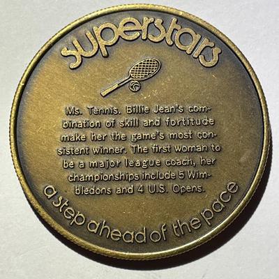 Vintage Billie Jean King Tennis Superstars Medal in Good Condition.
