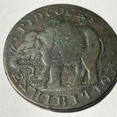 English c1795 Middlesex Pidcock's Exhibition Halfpenny Token Elephant & Rhinoceros SCARCE!