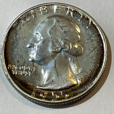 1955-P PROOF Condition Toned Washington Silver Quarter as Pictured.