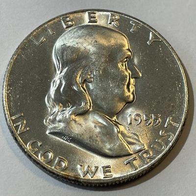 1955 MS-63 Quality Franklin Silver Half Dollar as Pictured.