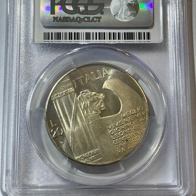PCGS CERTIFIED ITALY 1943 PL64 CONDITION 20 LIRE - MUSSOLINI FANTASY MEDAL AS PICTURED.