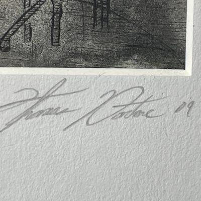 Vintage Mono Print "Factory I" Signed by the Artist Frame Size 12" x 15.75" as Pictured.