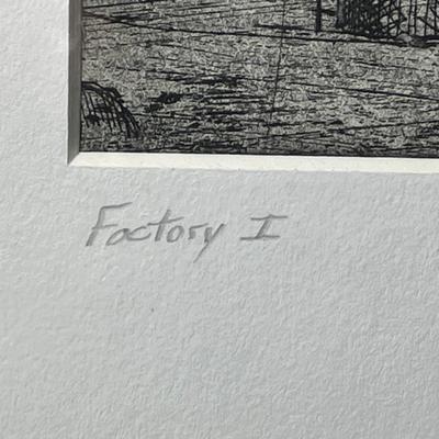 Vintage Mono Print "Factory I" Signed by the Artist Frame Size 12" x 15.75" as Pictured.