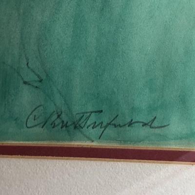 CORTLAND BUTTERFIELD Clown Hand Colored Lithograph/Print - Pencil Signed Frame Size 17" x 21" Preowned from an Estate.