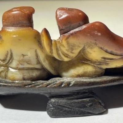 Vintage Hand Carved NETSUKE Style Figure on a Carved Wooden Base all Hand Carved/Etched Preowned from an Estate.