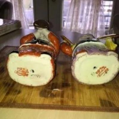 Chinese Moriage Pair of Satsuma 8" Tall Figurines in Very Good Condition Preowned from an Estate Scarce.