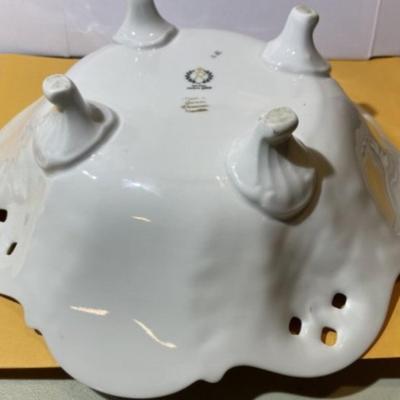 Vintage GDR Reichenbach Porcelain Footed Pierced Serving Bowl 11" Diameter in VG Preowned Condition.