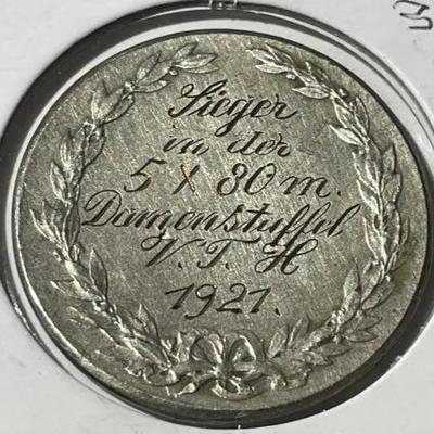 1921 ENGRAVED SILVER TRACK & FIELD AWARD COMPETITION MEDAL AS PICTURED.