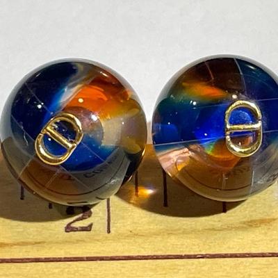 Genuine Pair of Christian Dior "DIOR TRIBALES" Gold Finished Metal & Light Blue Transparent Resin Pearl Earrings in VG...