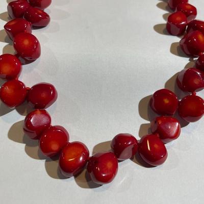 Chunky Red Coral Large Bead Necklace Sterling 925 Clasp, Lucas Lameth (LUC) 16-18" Adjustable Necklace in New Never Worn Condition.