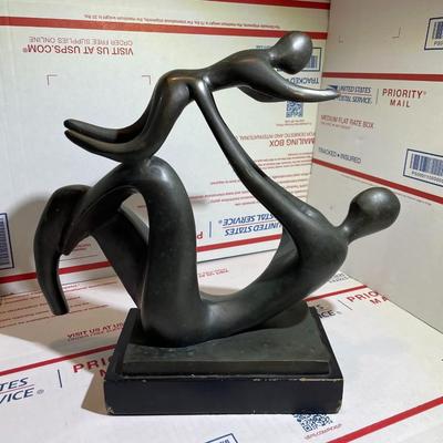 Vintage Mid-Century Modern Bronze Sculpture, "Parent & Child" Figurine 12" Wide & 11.25" Tall in Fair...