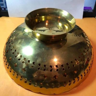 Vintage Solid Brass Filigree 9.75" Diameter Fruit Pedestal Bowl in VG Condition as Pictured.