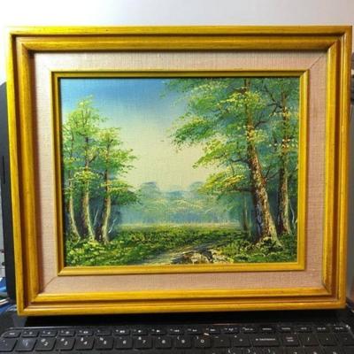 Vintage Mid-Century Oil on Canvas Painting Unsigned Frame Size 11" x 13" Preowned from an Estate.