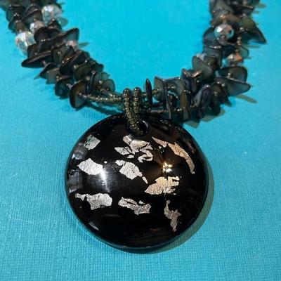 Triple Strand Shell & Bead 16"+ Necklace & Pendant in VG Preowned Condition.