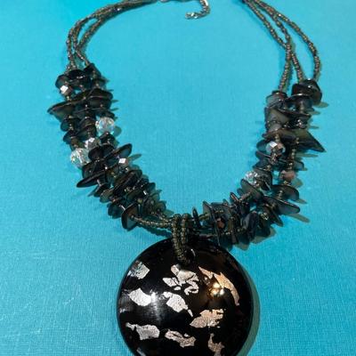 Triple Strand Shell & Bead 16"+ Necklace & Pendant in VG Preowned Condition.