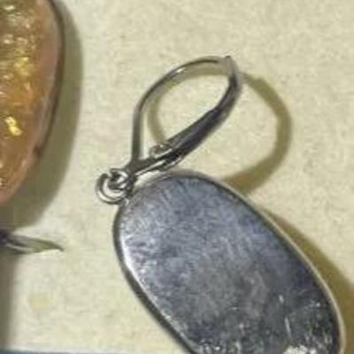 New Never Used 316L Surgical Stainless-Steel Faux Amber Dangling Earrings & Ring Size 10.25 as Pictured.