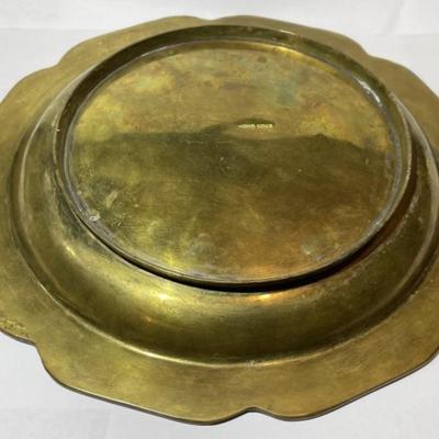 Vintage Asian/Hong Kong Brass Plate with Copper Center Design 8.75" in Diameter as Pic'd.