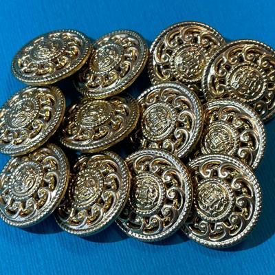 12-Vintage Brass Gilt Buttons 7/8" Diameter in Good Condition as Pictured.