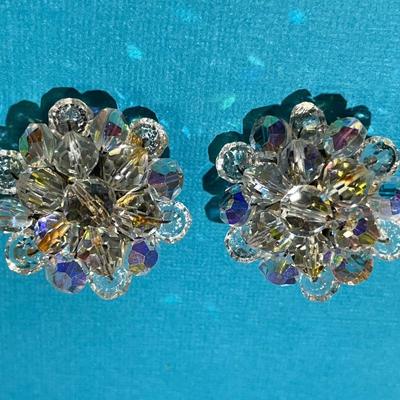 Vintage Fashion Crystal Clip=on Earrings in VG Preowned Condition as Pictured.